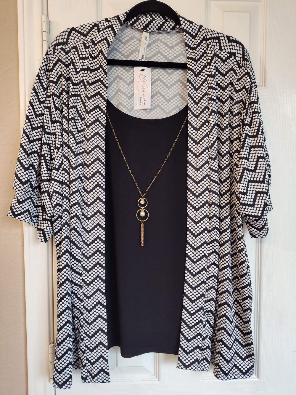 NY Collection Black and White Polka Dot Cardigan